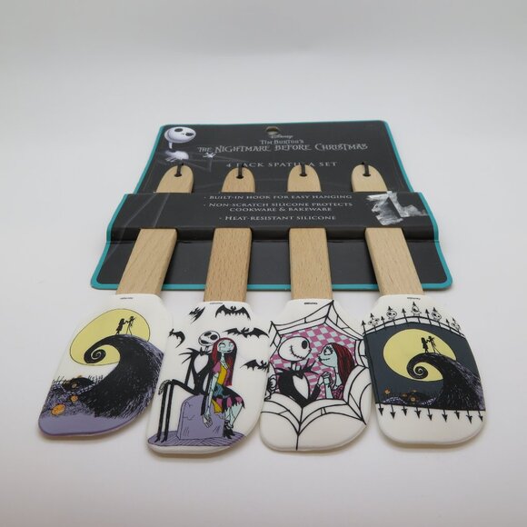 Silicone Spatula Nightmare Before Christmas 4 Pack Set Short Wood Handle New - Picture 1 of 12